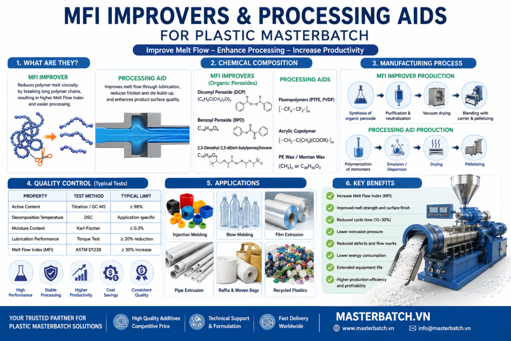 MFI Improvers and Processing Aids for Plastic Masterbatch: Manufacturing Process, Chemical Composition, Applications, and Benefits